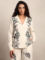 Women's Off White Casual Self-Design Full Sleeves Shirt