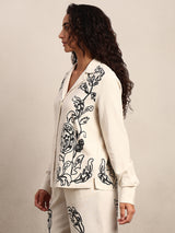 Women's Off White Casual Self-Design Full Sleeves Shirt