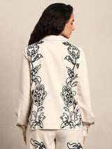 Women's Off White Casual Self-Design Full Sleeves Shirt