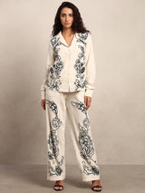 Women's Off White Casual Self-Design Full Sleeves Shirt