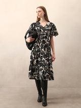 Women's Black Casual Printed Fit & Flared Dress