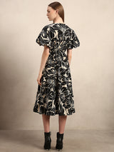 Women's Black Casual Printed Fit & Flared Dress