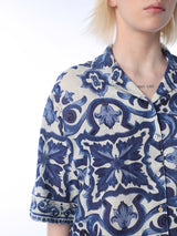 Women's Blue Casual Printed Half Sleeves Shirt