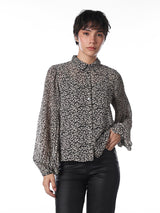 Women's Black Casual Printed Full Sleeves Shirt
