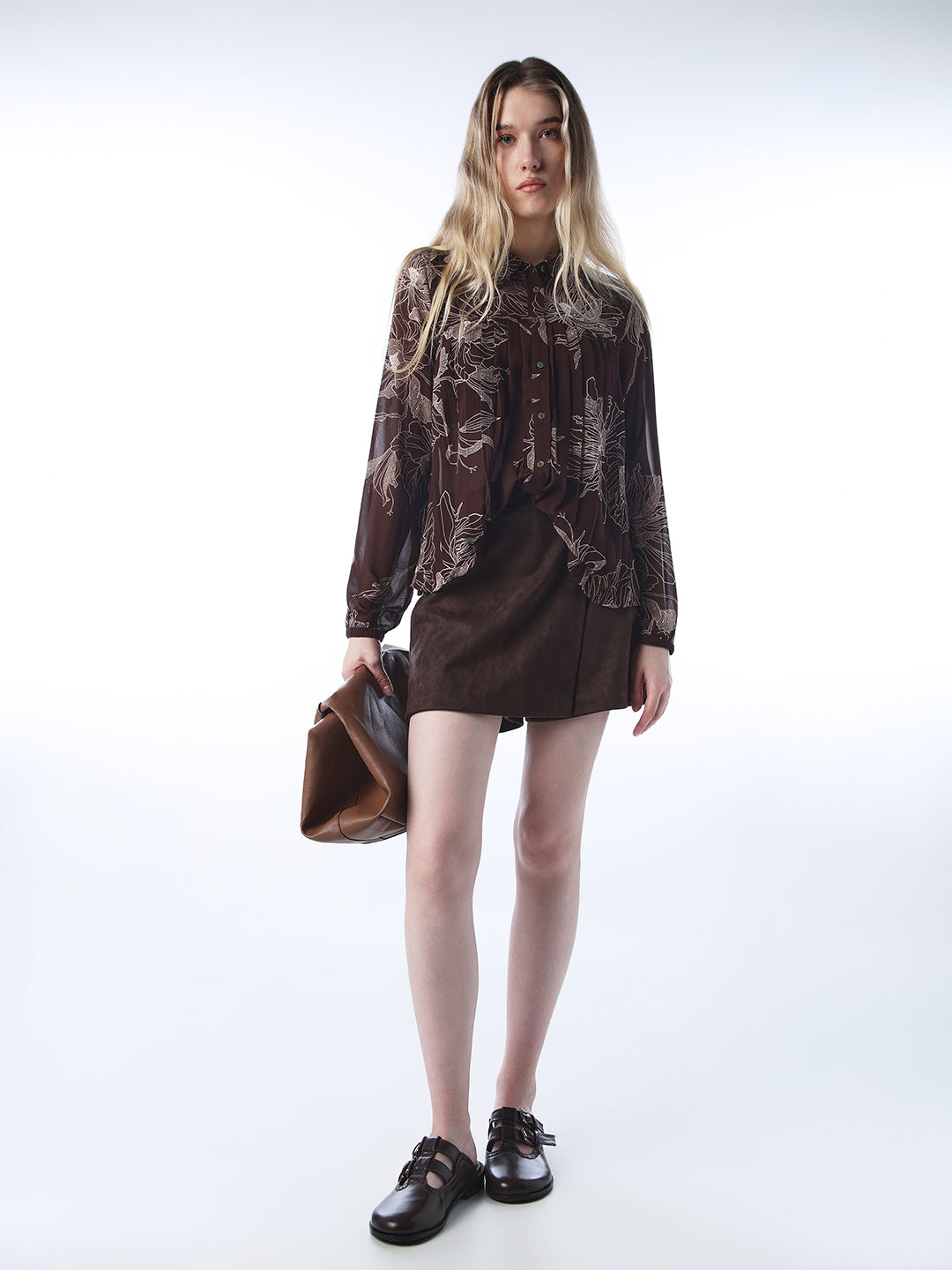 Women's Brown Casual Self-Design Full Sleeves Shirt