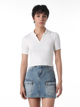 Women's White Casual Solid Half Sleeves Polo Tshirt