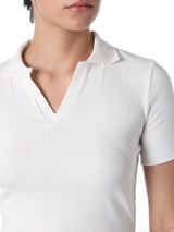 Women's White Casual Solid Half Sleeves Polo Tshirt
