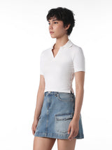 Women's White Casual Solid Half Sleeves Polo Tshirt