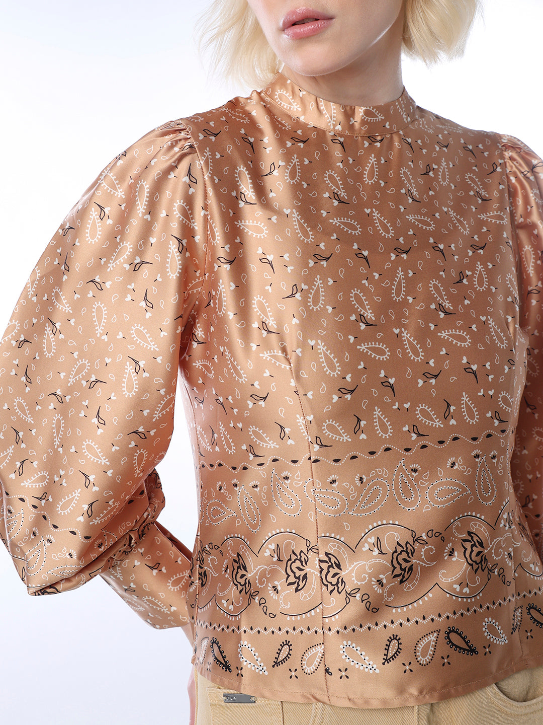 Women's Brown Casual Printed Full Sleeves Top