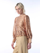 Women's Brown Casual Printed Full Sleeves Top