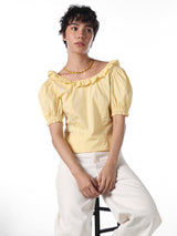 Women's Yellow Casual Solid Half Sleeves Top