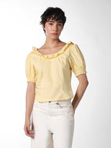 Women's Yellow Casual Solid Half Sleeves Top