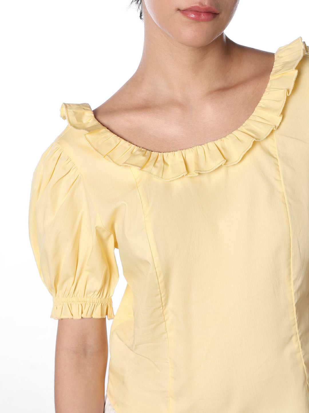 Women's Yellow Casual Solid Half Sleeves Top