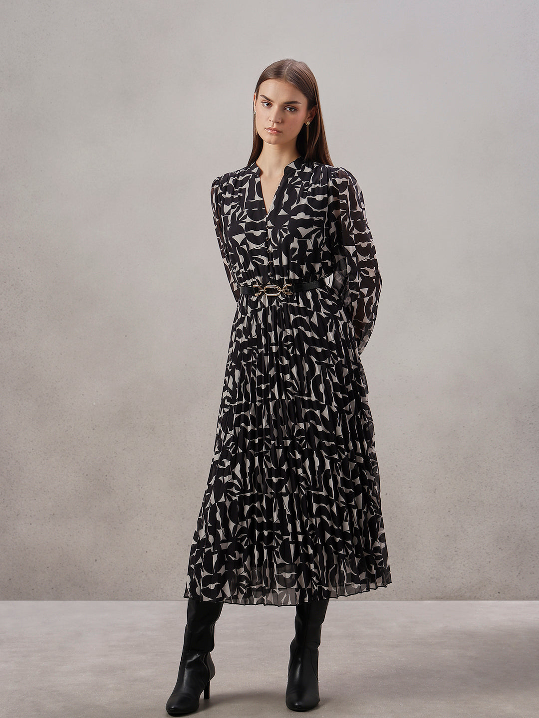 Women's Black Casual Printed A-Line Dress