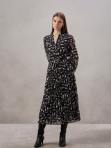 Women's Black Casual Printed A-Line Dress