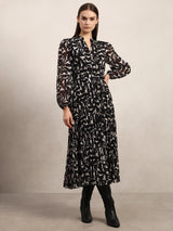 Women's Black Casual Printed A-Line Dress