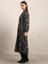 Women's Black Casual Printed A-Line Dress