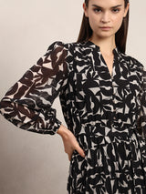 Women's Black Casual Printed A-Line Dress