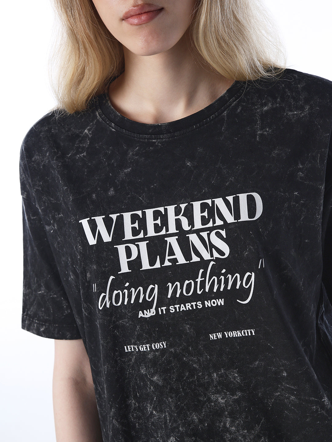 Women's Black Casual Printed Half Sleeves Tshirt