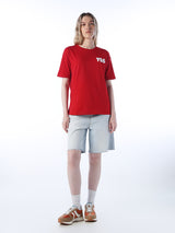 Women's Red Casual Printed Half Sleeves Tshirt