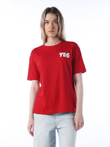 Women's Red Casual Printed Half Sleeves Tshirt