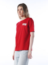Women's Red Casual Printed Half Sleeves Tshirt