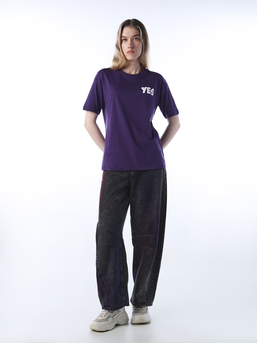 Women's Purple Casual Printed Half Sleeves Tshirt