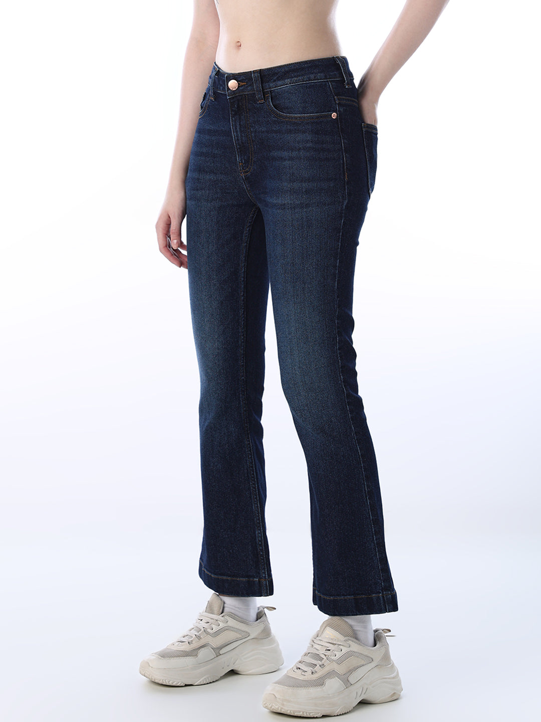 Women's Blue Casual Mid Rise Flared Fit Jeans