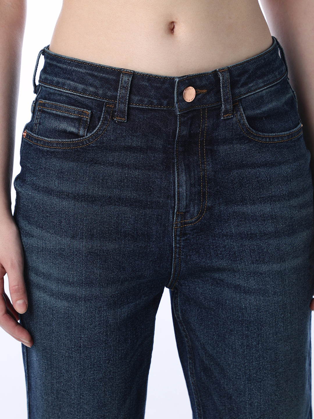 Women's Blue Casual Mid Rise Straight Fit Jeans