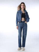 Women's Blue Casual Mid Rise Straight Fit Jeans
