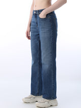 Women's Blue Casual Mid Rise Straight Fit Jeans