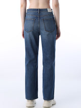 Women's Blue Casual Mid Rise Straight Fit Jeans
