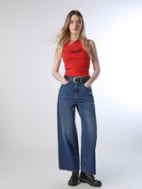 Women's Blue Casual High Rise Wide Leg Jeans