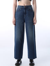 Women's Blue Casual High Rise Wide Leg Jeans