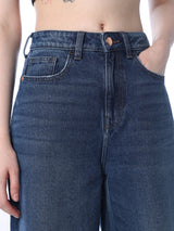 Women's Blue Casual High Rise Wide Leg Jeans
