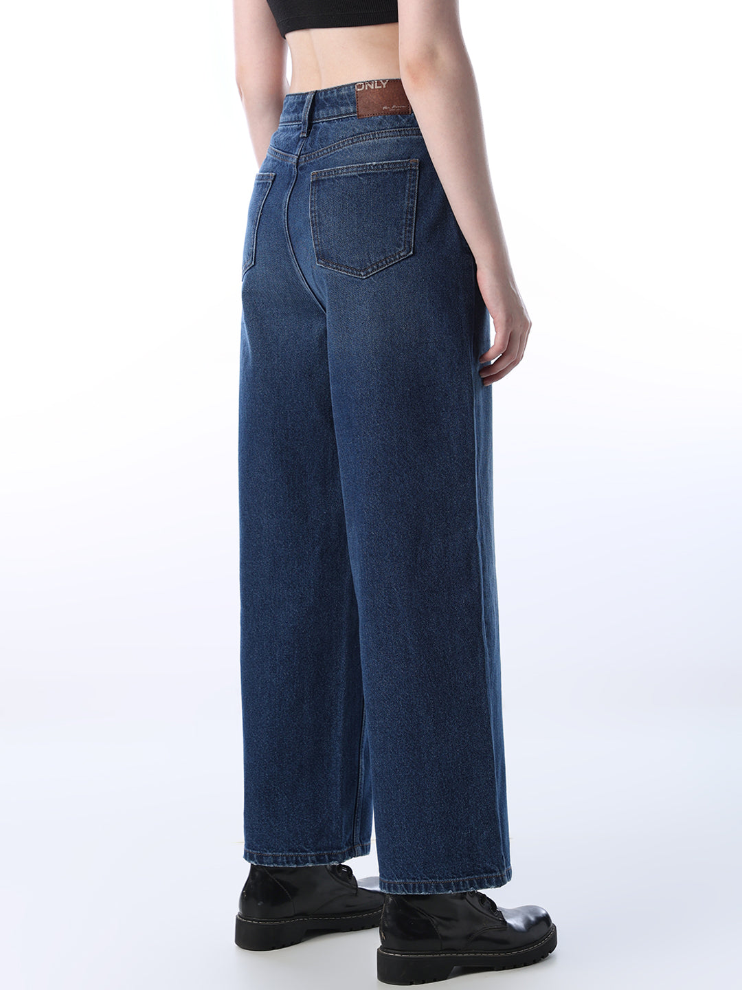 Women's Blue Casual High Rise Wide Leg Jeans