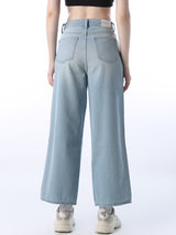 Women's Blue Casual Solid High Rise Wide Leg Jeans