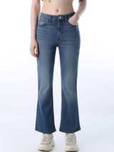 Women's Blue Casual Mid Rise Flared Fit Jeans