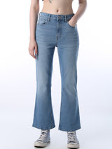 Women's Blue Casual Mid Rise Flared Fit Jeans