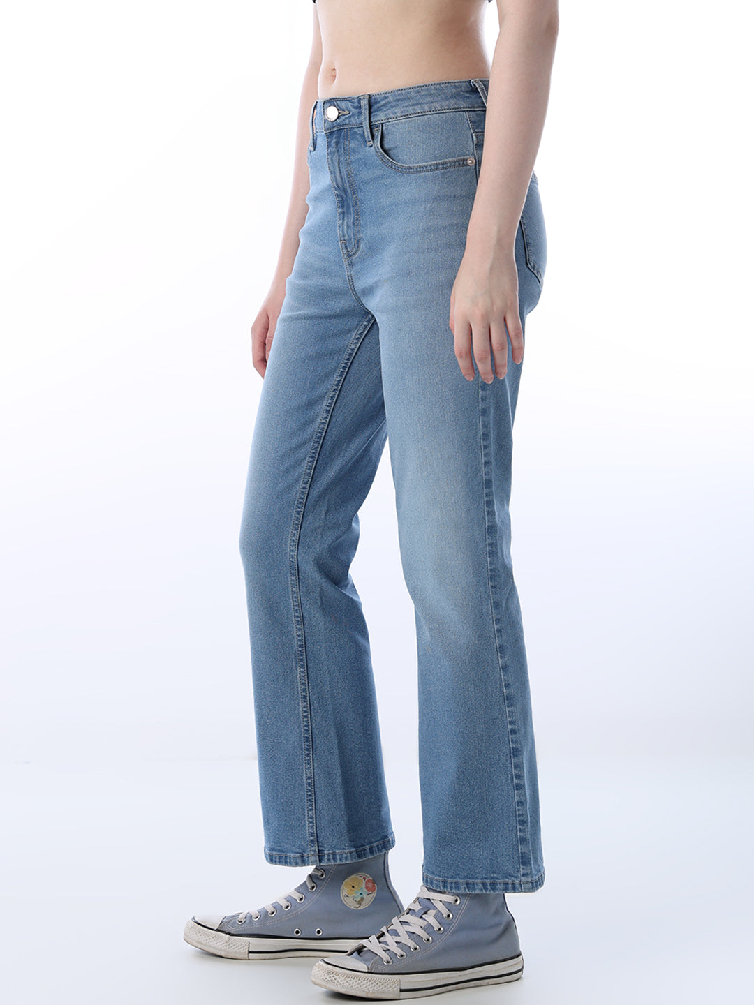 Women's Blue Casual Mid Rise Flared Fit Jeans