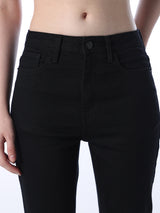 Women's Black Casual Solid Mid Rise Flared Fit Jeans