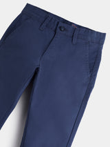 Boys Blue Casual Solid Cotton Trouser