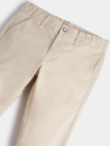 Boys Beige Casual Solid Cotton Trouser