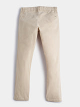 Boys Beige Casual Solid Cotton Trouser