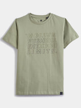 Boys Green Casual Slim Fit Printed Half Sleeves Tshirt