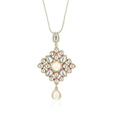 Girls Gold Plated Elegant White Polki Kundan Pendant with Pearl