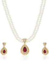 Women's Gold Plated Oval Designer Pendant Necklace Set with Crystals