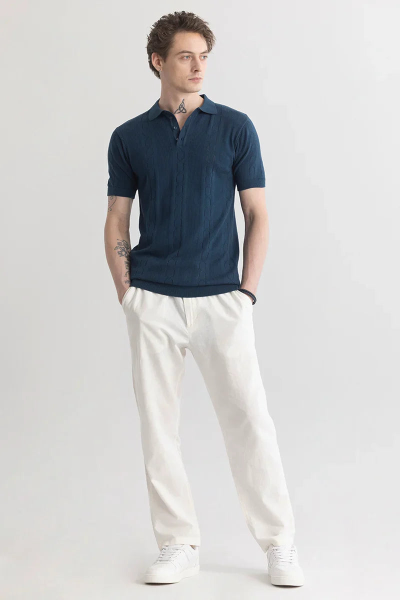 Men's Blue Casual Slim Fit Printed Half Sleeves Polo Tshirt