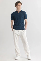 Men's Blue Casual Slim Fit Printed Half Sleeves Polo Tshirt
