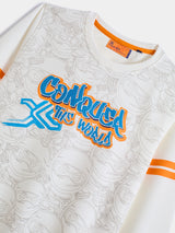Boys White Casual Slim Fit Printed Full Sleeves Sweatshirt
